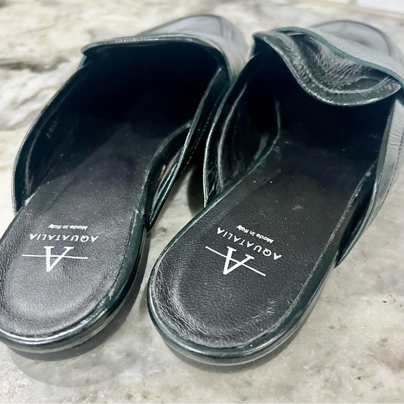 Aquatalia Dark Green Patent Leather Square Toe Mule Slide Loafers Size 6.5 - Picture 4 of 6